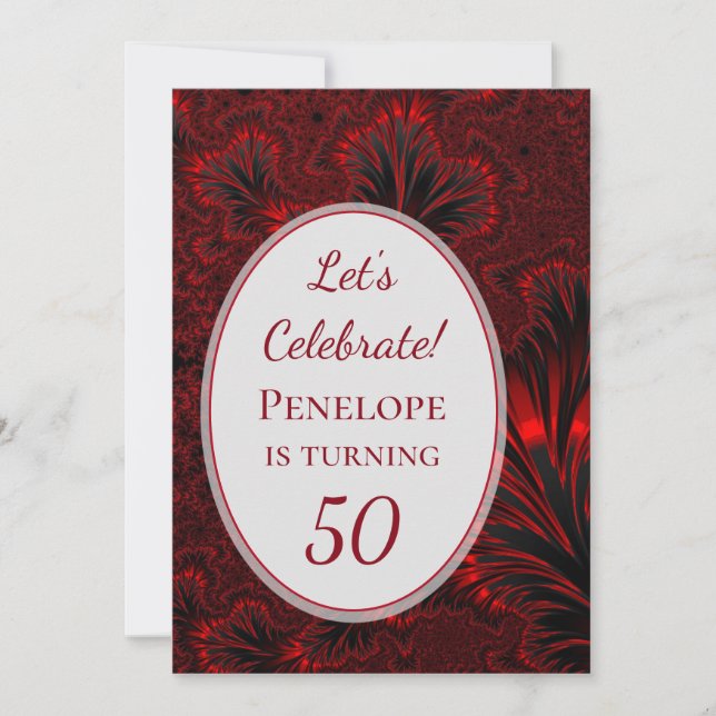 Invitation Fabuleux 50 Glamour rouge brillant fractal Anniver (Devant)