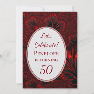 Invitation Fabuleux 50 Glamour rouge brillant fractal Anniver