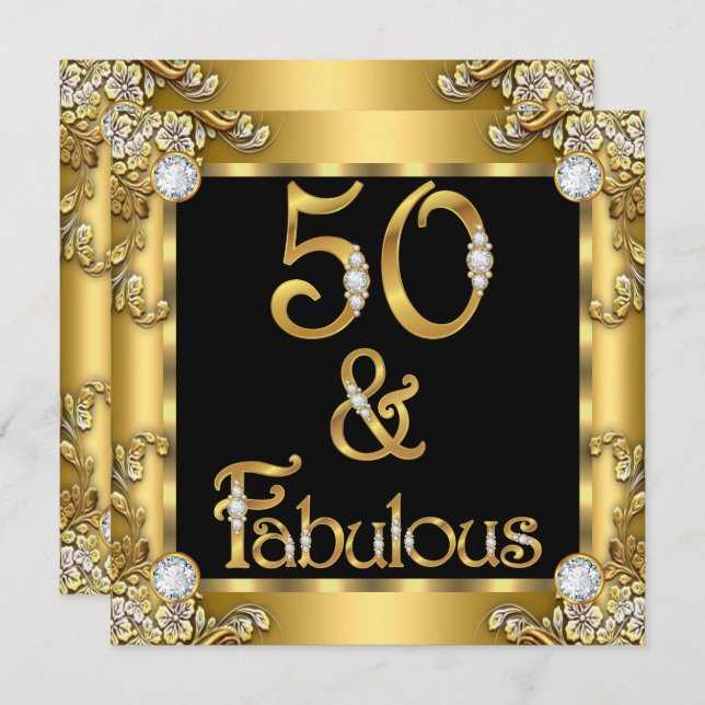 Invitation Fabuleux 50 Gold Black 50th Birthday Party (Devant / Derrière)