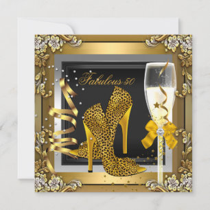Invitation Fabuleux 50 Gold Leopard Black Champagne Birthday
