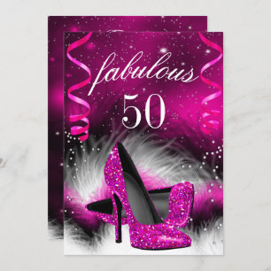 Invitation Fabuleux 50 Hot Rose High Heel fête d'anniversaire