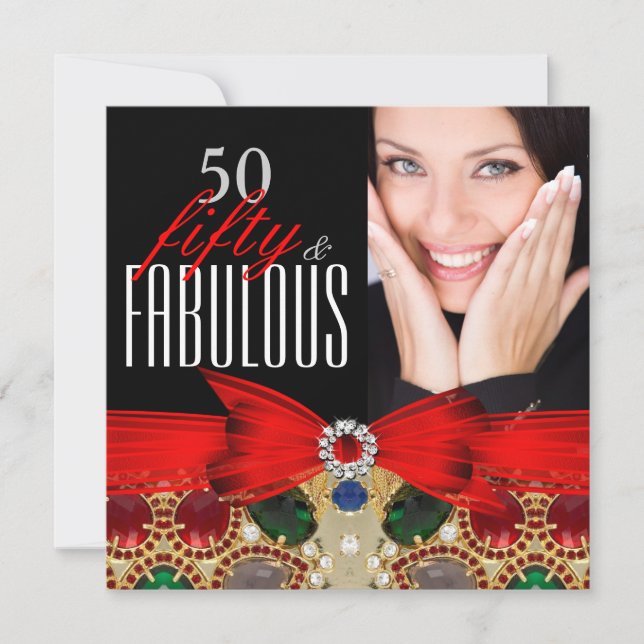 Invitation Fabuleux 50 Jewel Rouge Black Photo Anniversaire (Devant)