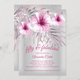 Invitation Fabuleux 50 Joli hibiscus blanc en argent rose