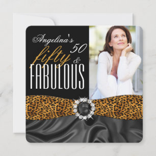 Invitation Fabuleux 50 Leopard Black Soie fête d'anniversaire
