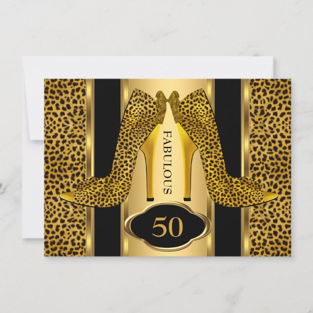 Invitation Fabuleux 50 Leopard Gold Cheetah High Heels Party (Devant)