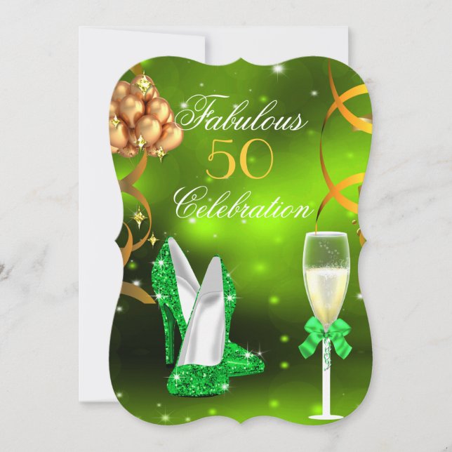 Invitation Fabuleux 50 Lime Green Gold Heels Champagne Party (Devant)