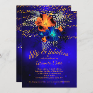 Invitation Fabuleux 50 Luminaire bleu Orange Hibiscus Anniver