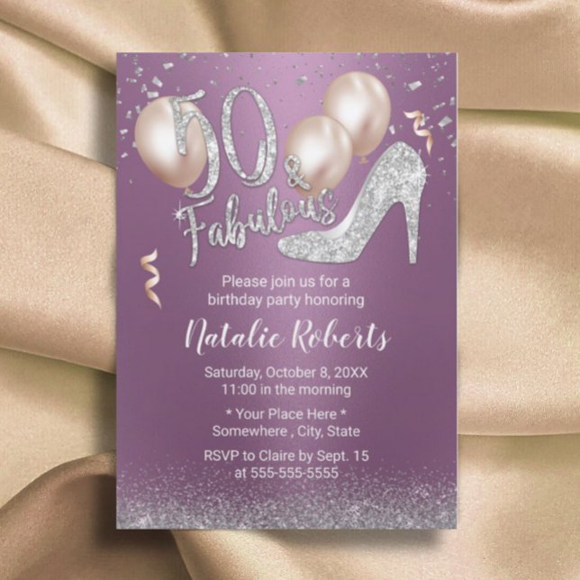 Invitation Fabuleux 50 moderne violet & argent 50e anniversai (Créateur téléchargé)