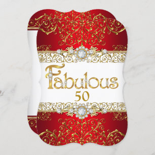 Invitation Fabuleux 50 Or Diamond Rouge glamour Anniversaire