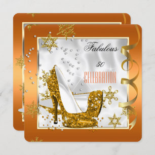 Invitation Fabuleux 50 Orange Gold White Heels fête d'anniver