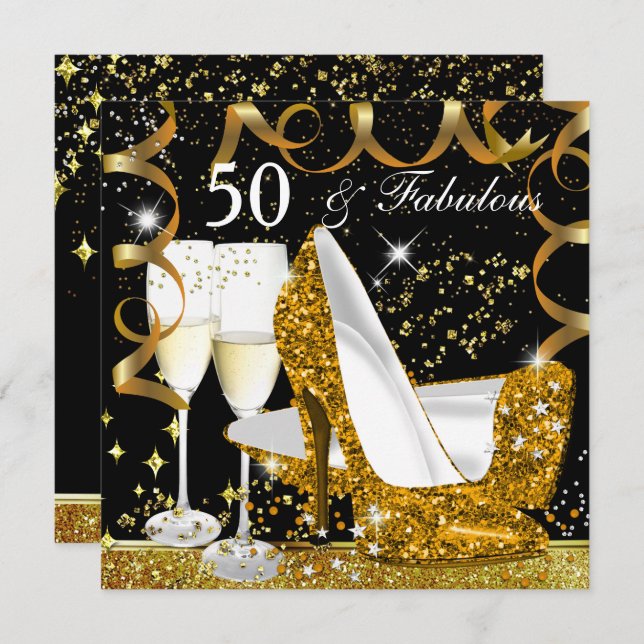 Invitation Fabuleux 50 Parties scintillant Gold talon Glitz G (Devant / Derrière)