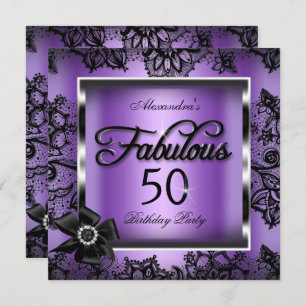 Invitation Fabuleux 50 Party Purple Damask Black Lace Pearl