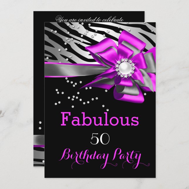 Invitation Fabuleux 50 Party rose Zebra Black Silver Pearl (Devant / Derrière)