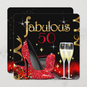 Invitation Fabuleux 50 Party Rouge Haut talons Or Noir