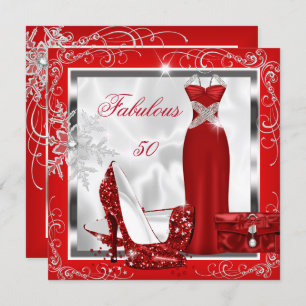 Invitation Fabuleux 50 Party Rouge Robe Argent talons S7