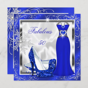 Invitation Fabuleux 50 Party Royal Bleu Robe Argent talons S9