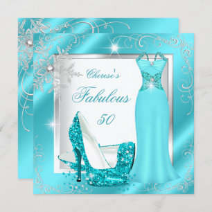 Invitation Fabuleux 50 Party Turquoise bleu argenté talons S1