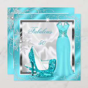 Invitation Fabuleux 50 Party Turquoise bleu argenté talons S1