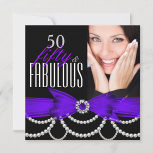 Invitation Fabuleux 50 perles violettes photo fête d'annivers