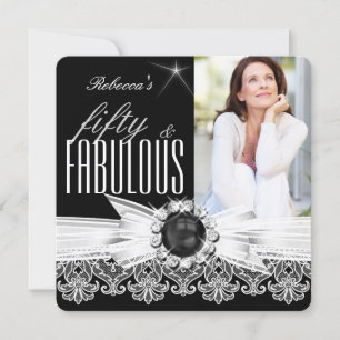 Invitation Fabuleux 50 Photo Black Pearl Blanche dentelle Ann