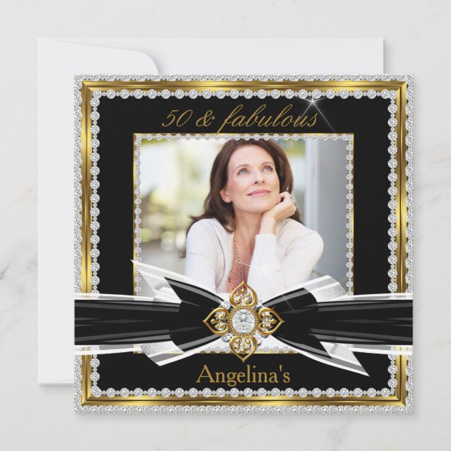Invitation Fabuleux 50 Photo Black White Gold Diamond 2 (Devant)