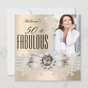Invitation Fabuleux 50 Photo Cream Beige Brown Pearl Lace