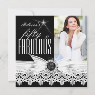 Invitation Fabuleux 50 Photo Noir Blanc Dentelle 50e Annivers
