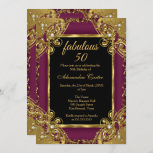 Invitation Fabuleux 50 Photo Plum Gold Pearl fête d'anniversa