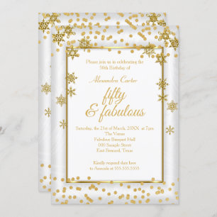 Invitation Fabuleux 50 Photo White Gold Snowflake fête