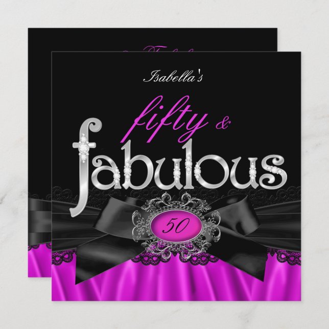 Invitation Fabuleux 50 Pink Black Lace fête d'anniversaire (Devant / Derrière)