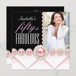 Invitation Fabuleux 50 Pink Pearl Photo Elegant Anniversaire