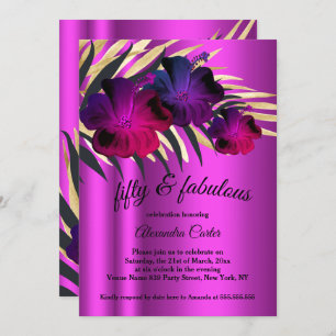 Invitation Fabuleux 50 PInk Plum Purple Gold Hibiscus fête