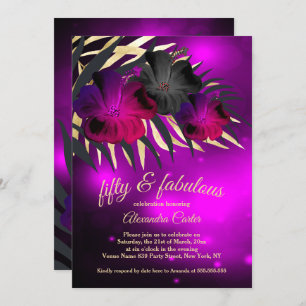 Invitation Fabuleux 50 Plum Purple Gold Black Hibiscus fête