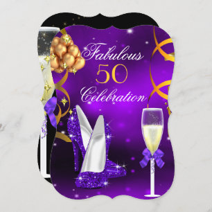 Invitation Fabuleux 50 Purple Gold Heels Champagne Party