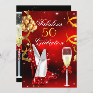 Invitation Fabuleux 50 Red Gold High Heel Champagne Party