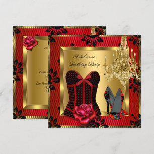 Invitation Fabuleux 50 Red Heels Chandelier Rose Lace Corset