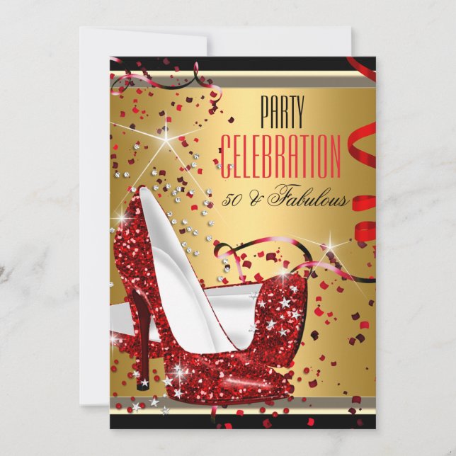 Invitation Fabuleux 50 Red Heels Gold 50th Birthday Party 2 (Devant)
