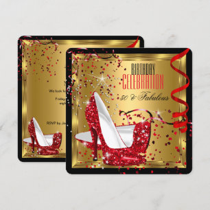 Invitation Fabuleux 50 Red High Heels Gold Birthday Party