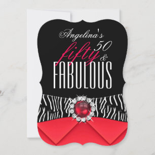 Invitation Fabuleux 50 Red Zebra Black White Anniversaire Par