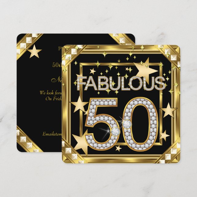 Invitation Fabuleux 50 Retro Glamor Hollywood Gold Frame 2 (Devant / Derrière)