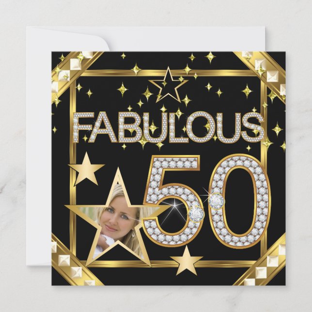 Invitation Fabuleux 50 Retro Glamor Hollywood Gold Photo (Devant)
