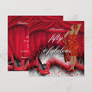 Invitation Fabuleux 50 Retro Lady Red High Heels Anniversaire