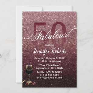 Invitation Fabuleux 50 Rose moderne Gold & Bourgogne Annivers