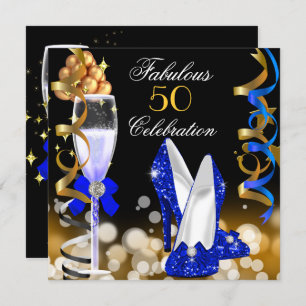Invitation Fabuleux 50 Royal Blue Black Gold fête d'anniversa