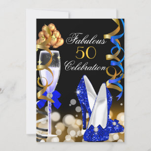 Invitation Fabuleux 50 Royal Blue Black Gold fête d'anniversa