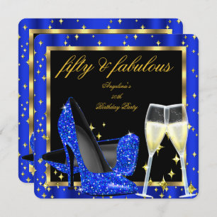 Invitation Fabuleux 50 Royal Blue Champagne Heels Anniversair