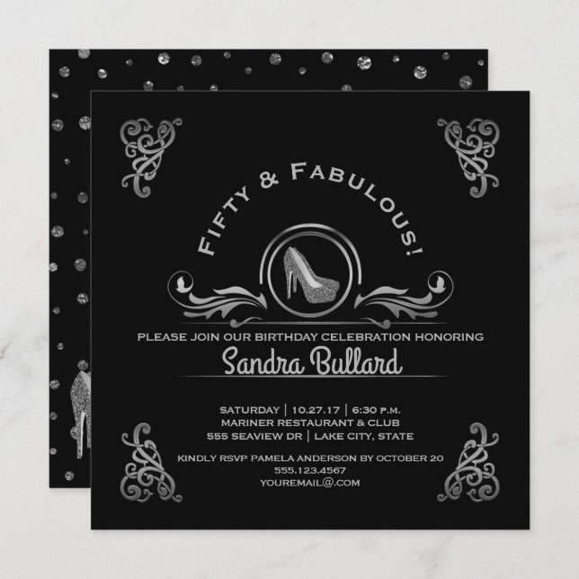 Invitation Fabuleux 50 Silver High Heures Anniversaire (Devant / Derrière)
