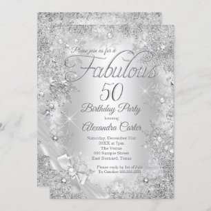 Invitation Fabuleux 50 Silver White Pearl Bow Snowflake