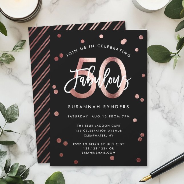 Invitation Fabuleux 50 | Soignée Rose Gold Anniversaire (Créateur téléchargé)