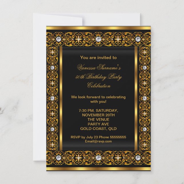 Invitation Fabuleux 50 Super Elegant Diamond Gold Black 3 (Devant)